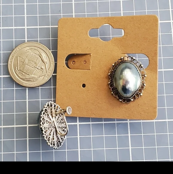 Antique sterling blue osmena nautilus shell earrings - Picture 5 of 5